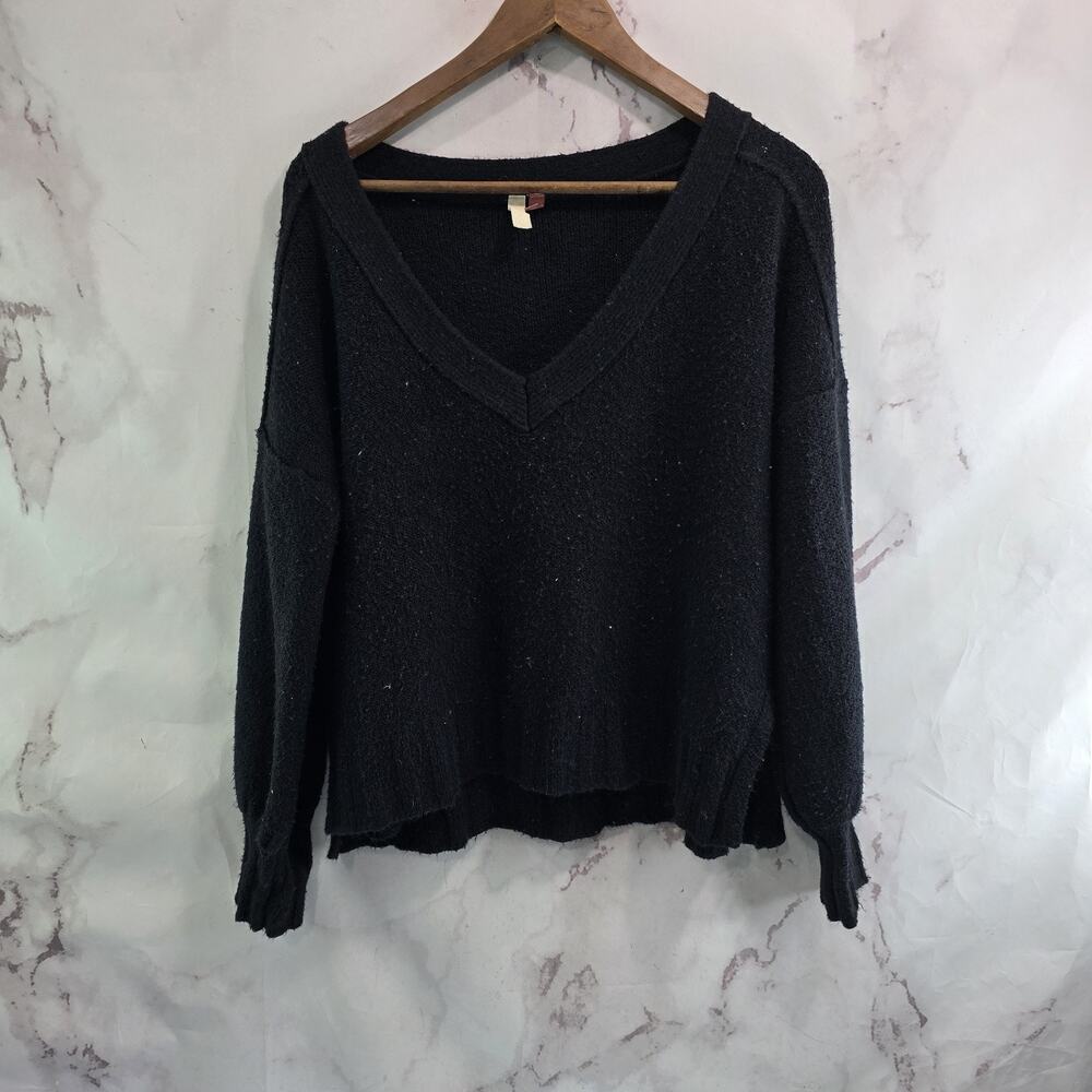 Anthropologie Sweater Womens Medium Black V Neck Slouchy Pilcro Drop Shoulder